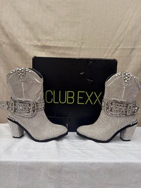 Club Exx Silver Crystal Western Ankle Boots